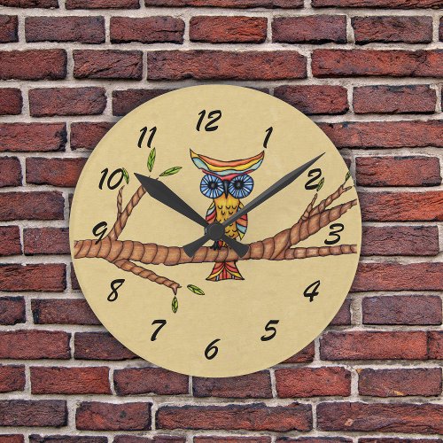 Fancy Colorful Owl Tree Branch Round Clock