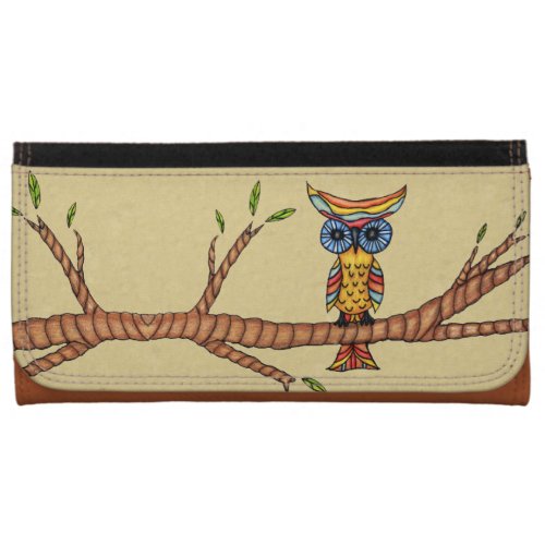 Fancy Colorful Owl Tree Branch Wallet