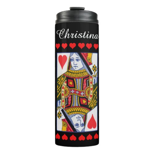 Fancy Colorful Playing Card Heart Queen Black Thermal Tumbler
