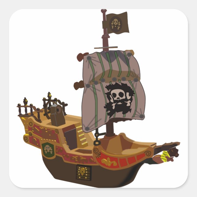 Fancy Colorful Wooden Pirate Ship Square Sticker (Front)