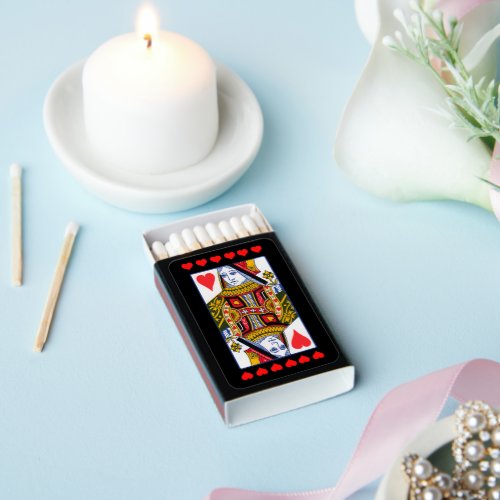 Fancy Colourful Heart Queen Playing Card Black Matchboxes