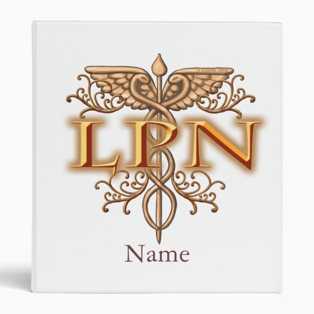 Fancy Copper Caduceus LPN Nurse 3 Ring Binder (Front)