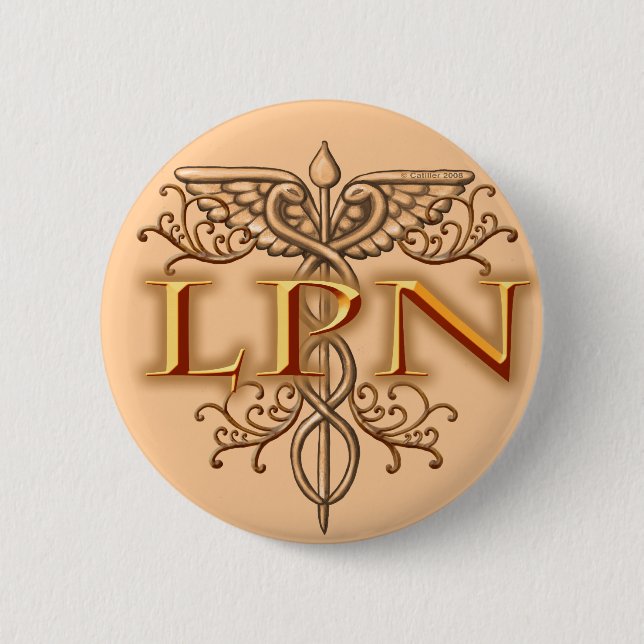 Fancy Copper Caduceus LPN Nurse Button (Front)