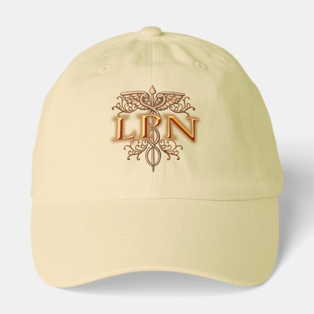 Fancy Copper Caduceus LPN Nurse Hat (Front)
