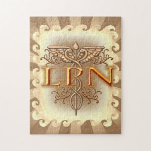 Fancy Copper Caduceus LPN Nurse Jigsaw Puzzle