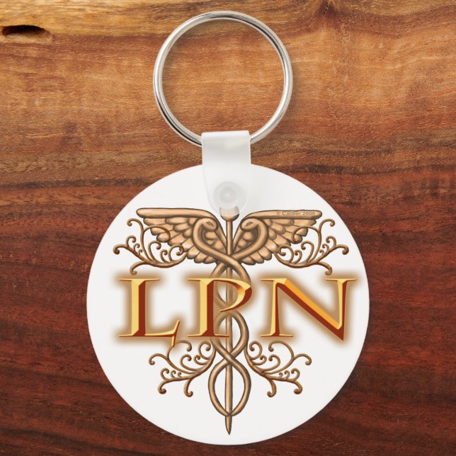 Fancy Copper Caduceus LPN Nurse Keychain (Front)