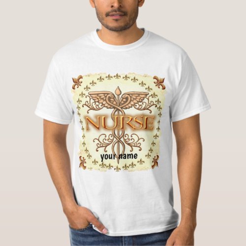 Fancy Copper Caduceus Nurse custom name t_shirt 