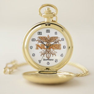 Fancy copper caduceus nurse  pocket watch