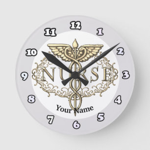 Fancy copper caduceus nurse round clock