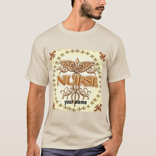 Fancy copper caduceus nurse  T-Shirt (Front)