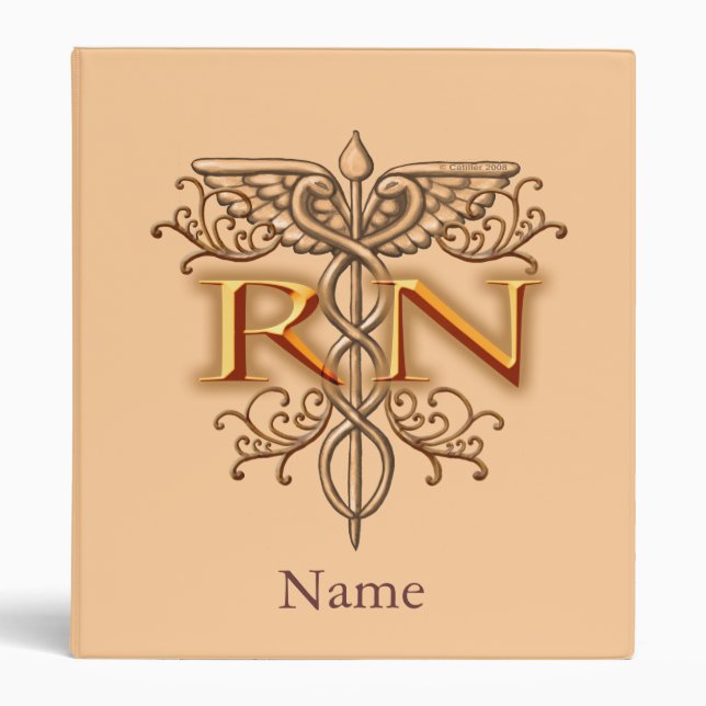 Fancy Copper Caduceus RN Nurse 3 Ring Binder (Front)