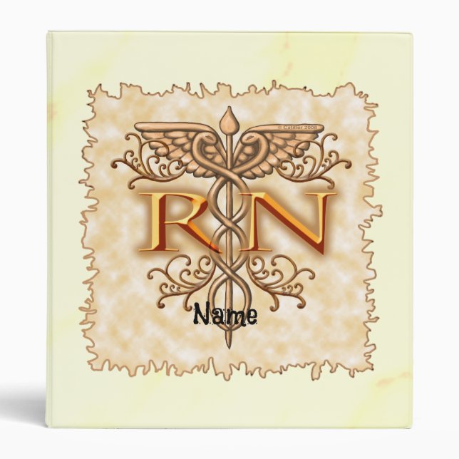 Fancy Copper Caduceus RN Nurse binder (Front)