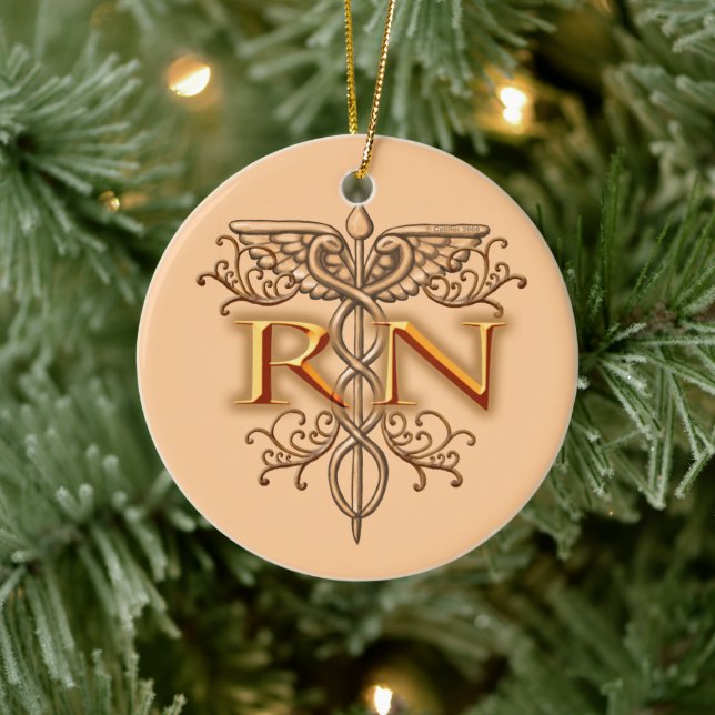Fancy Copper Caduceus RN Nurse Ceramic Ornament (Tree)