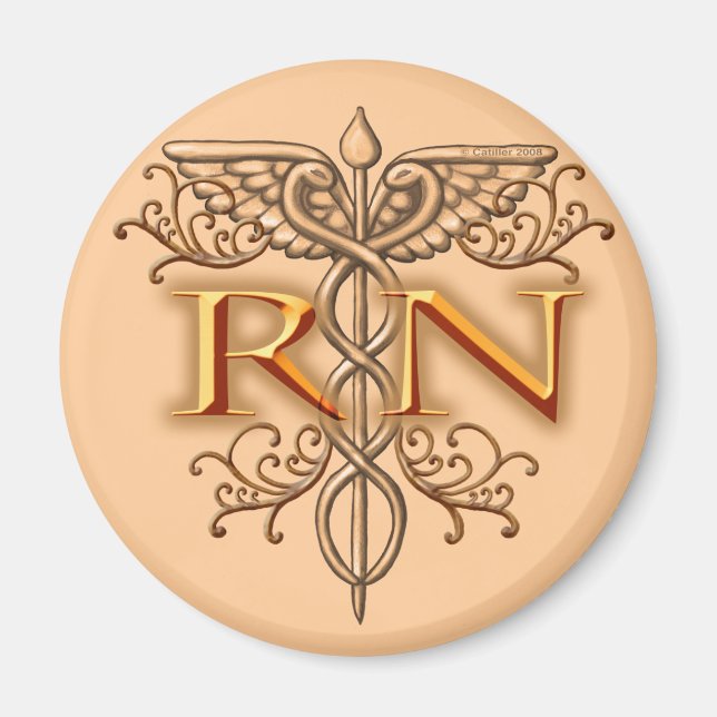 Fancy Copper Caduceus RN Nurse Magnet (Front)