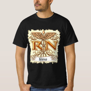 Fancy Copper Caduceus RN Nurse T-Shirt
