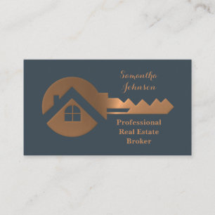 Fancy Copper Key Real Estate Broker Business Card