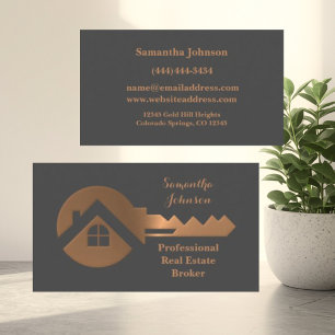 Fancy Copper Key Real Estate Broker Business Card