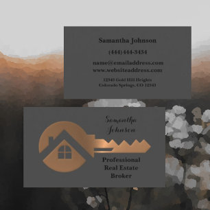 Fancy Copper Key Real Estate Broker Business Card