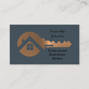 Fancy Copper Key Real Estate Broker Business Card