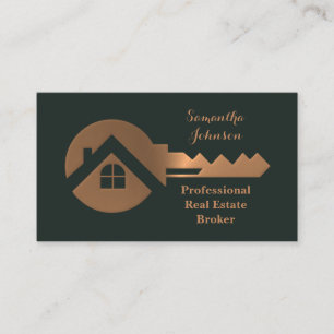Fancy Copper Key Real Estate Broker Business Card