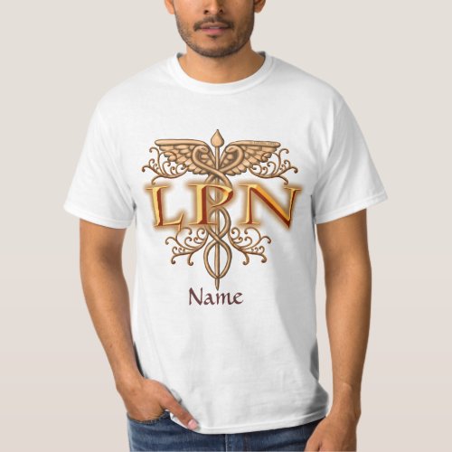 Fancy Coppery LPN Nurse Caduceus custom name  T_Shirt