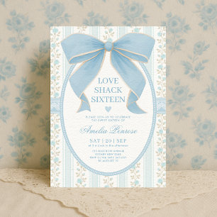 Fancy Coquette Sweet 16 Blue Bow Birthday Invitation