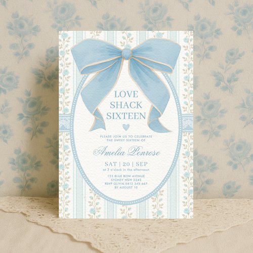 Fancy Coquette Sweet 16 Blue Bow Birthday