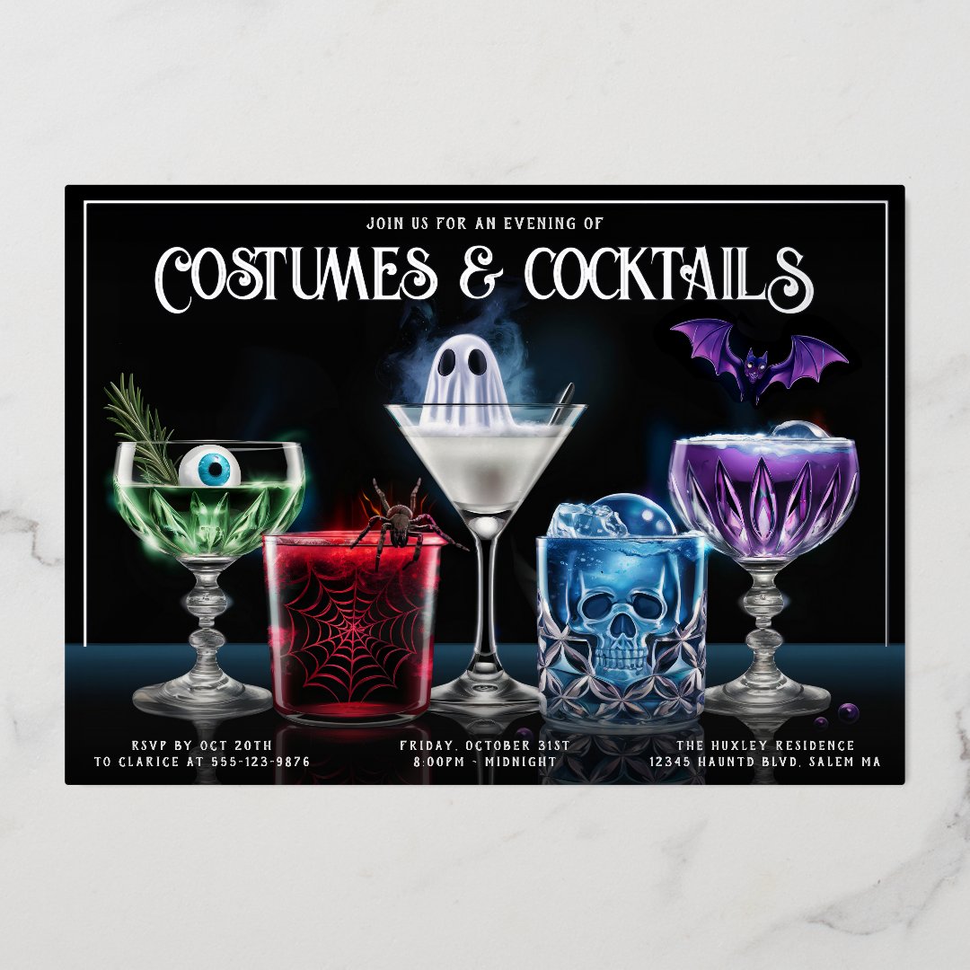 Fancy Costumes & Cocktails Custom Foil Invitation