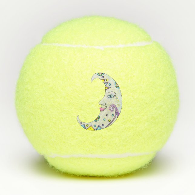 Fancy Crescent Moon Abstract Colorful Shapes Face Tennis Balls (Front)