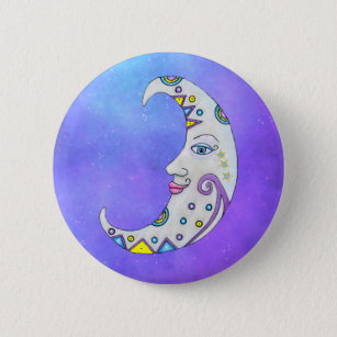 Fancy Crescent Moon Face Bright Abstract Shapes Button