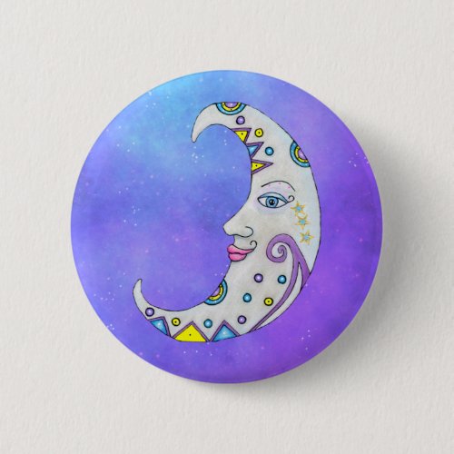 Fancy Crescent Moon Face Bright Abstract Shapes Button