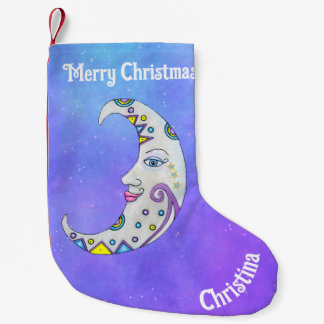 Fancy Crescent Moon Pretty Face Colorful Shapes Small Christmas Stocking