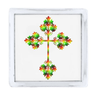 FANCY CROSS SILVER FINISH LAPEL PIN