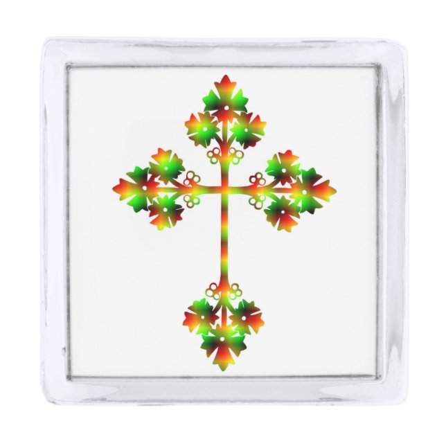 FANCY CROSS SILVER FINISH LAPEL PIN (Front)