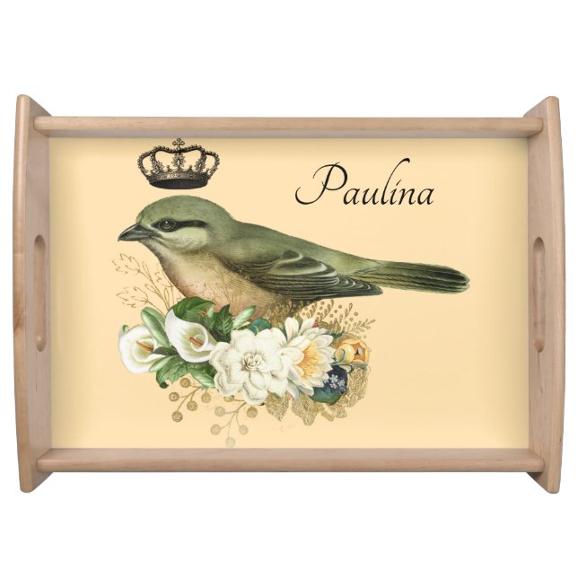Fancy Crown Bird on Peach Personalized  Serving Tray (Front)
