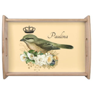 Fancy Crown Bird on Peach Personalized  Serving Tray