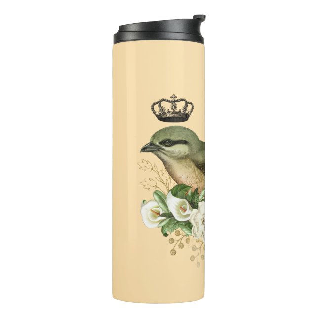 Fancy Crown Bird on Peach Personalized  Thermal Tumbler (Rotated Left)