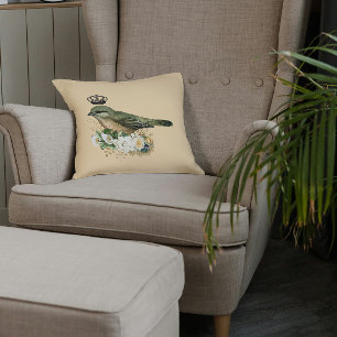 Fancy Crown Bird on Peach  Throw Pillow