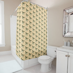 Fancy Crown Bird Pattern on Peach Shower Curtain