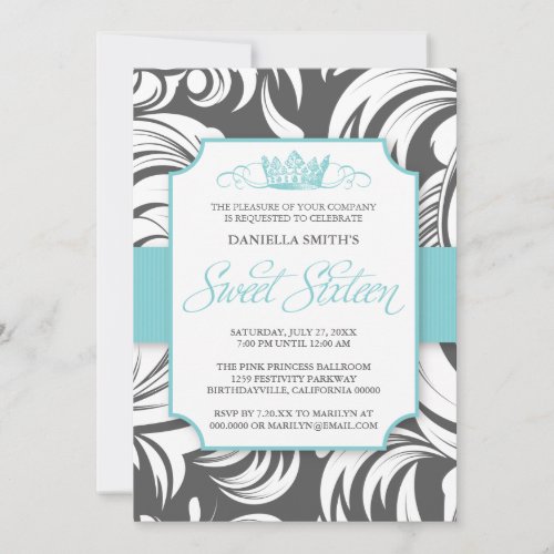 Fancy Crown Sweet Sixteen Birthday Party Invite