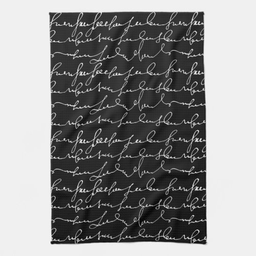 Fancy Cursive Writing Gibberish Black  White Kitchen Towel