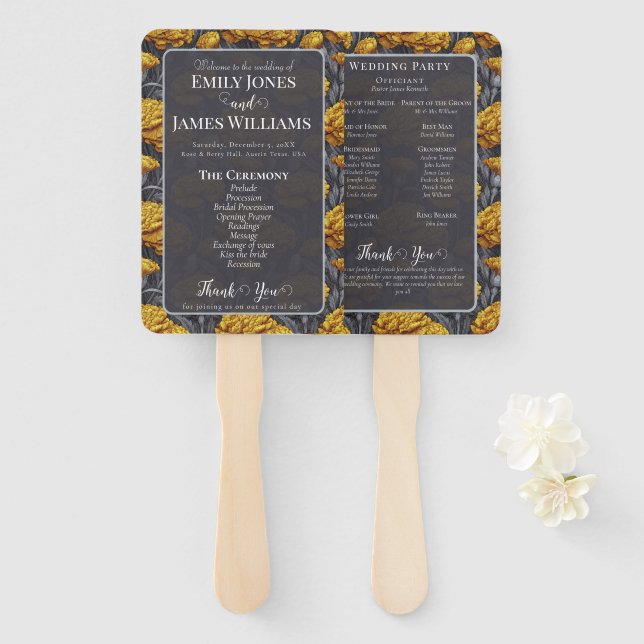 Fancy Custom Carnation Inspired Fall Wedding Hand Fan (Front and Back)