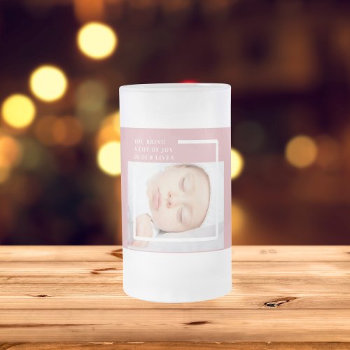 Fancy Cute Baby Photo  Pink  White  Quote  Frosted Glass Beer Mug