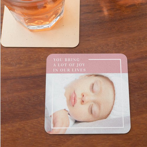 Fancy Cute Baby Photo  Pink  White  Quote  Glass Coaster
