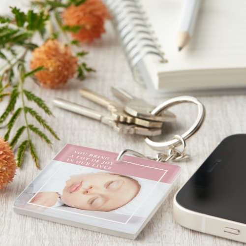 Fancy Cute Baby Photo  Pink  White  Quote  Keychain