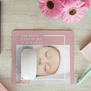 Fancy Cute Baby Photo   Pink & White   Quote  Mouse Pad