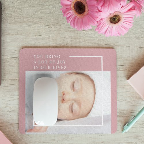 Fancy Cute Baby Photo  Pink  White  Quote  Mouse Pad