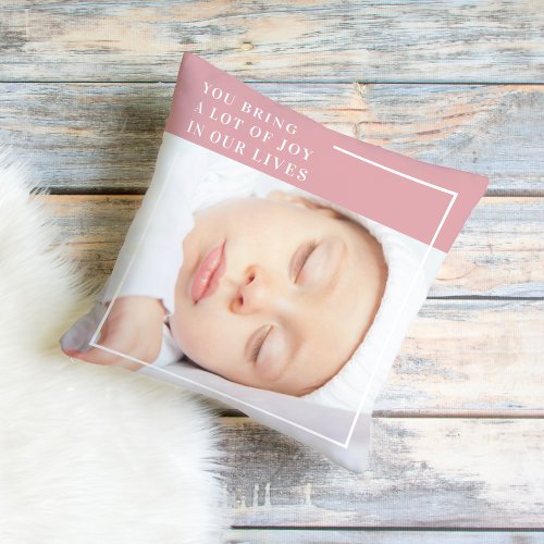 Fancy Cute Baby Photo  Pink  White  Quote  Outdoor Pillow