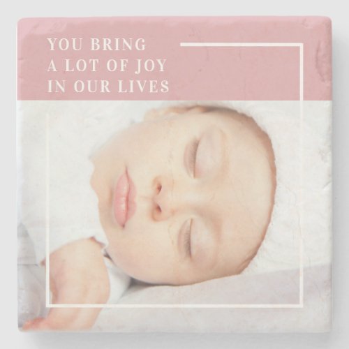 Fancy Cute Baby Photo  Pink  White  Quote  Stone Coaster