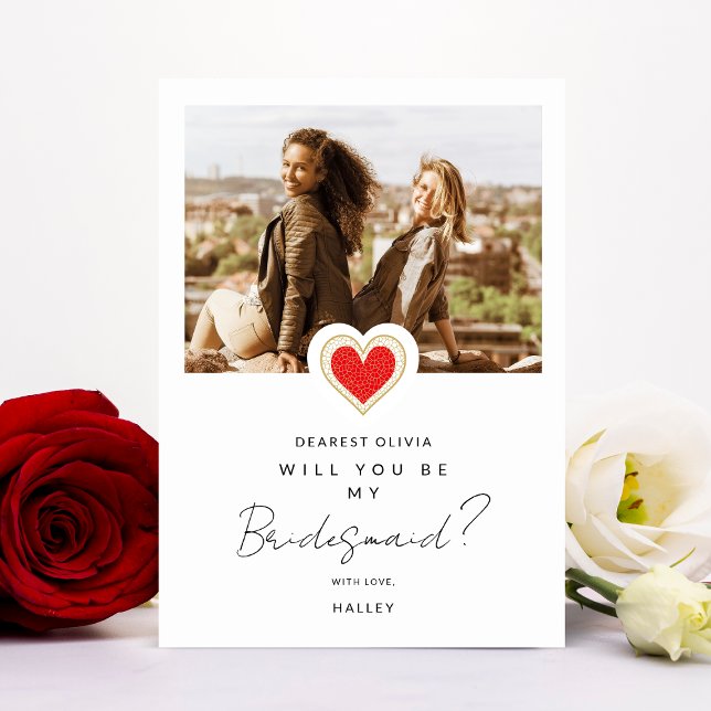 Fancy Cute Red Heart Photo Bridesmaid Invitation (Creator Uploaded)
